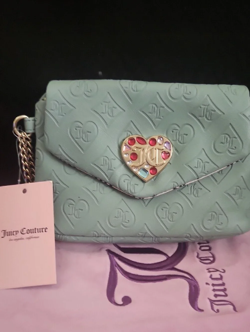 7 Piece Juicy Couture Mint Quilted Wristlet 2 Sets Of Lip Gloss 4 Jewelry Set.